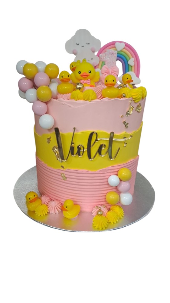 Rainbow and duck themed birthday cake by The Rós Café, Co. Clare
