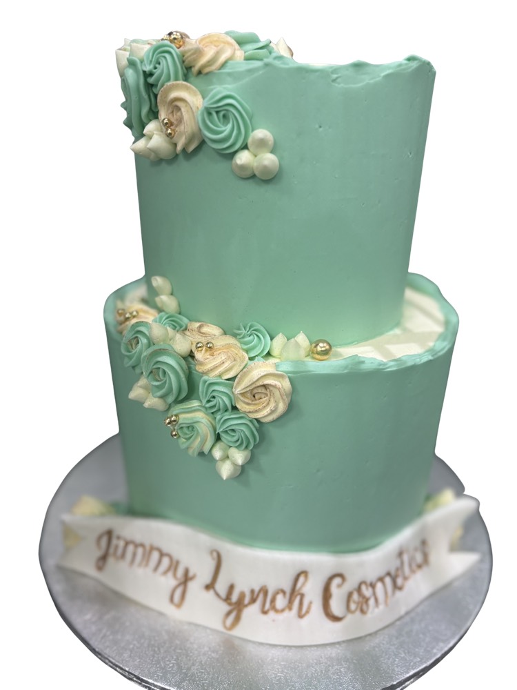 Two-tier mint green communion cake by The Rós Café, Newmarket on Fergus