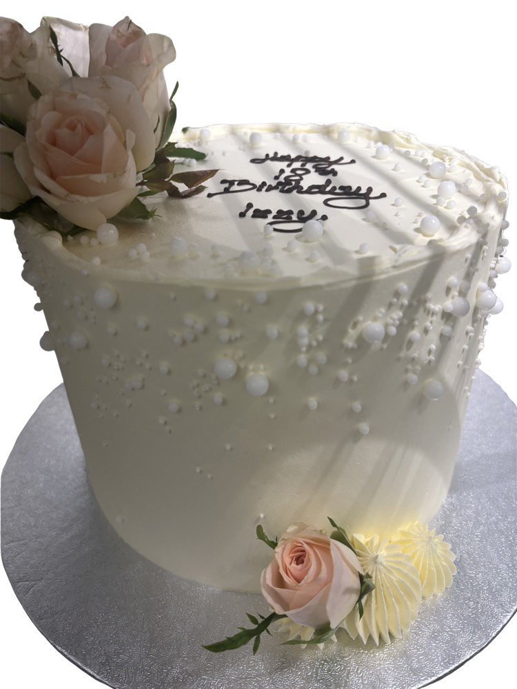18th birthday cake with pink roses by The Rós Café, Co. Clare