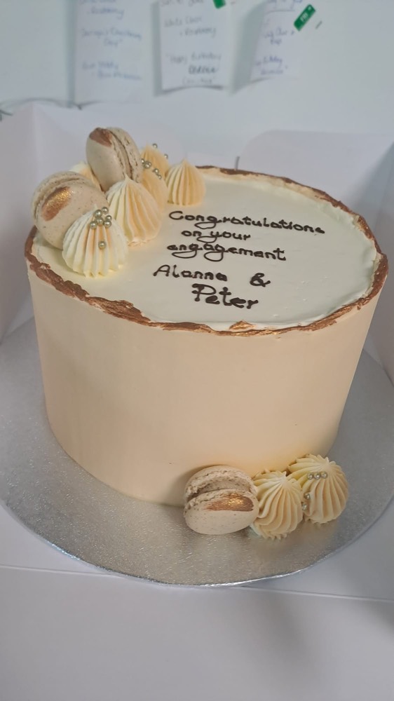Engagement cake with macarons by The Rós Café, Newmarket on Fergus