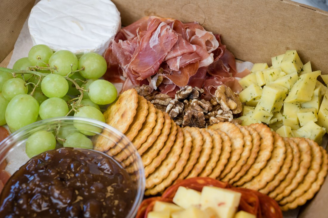 Grazing box with brie, prosciutto, crackers and grapes by The Rós Café, Newmarket on Fergus
