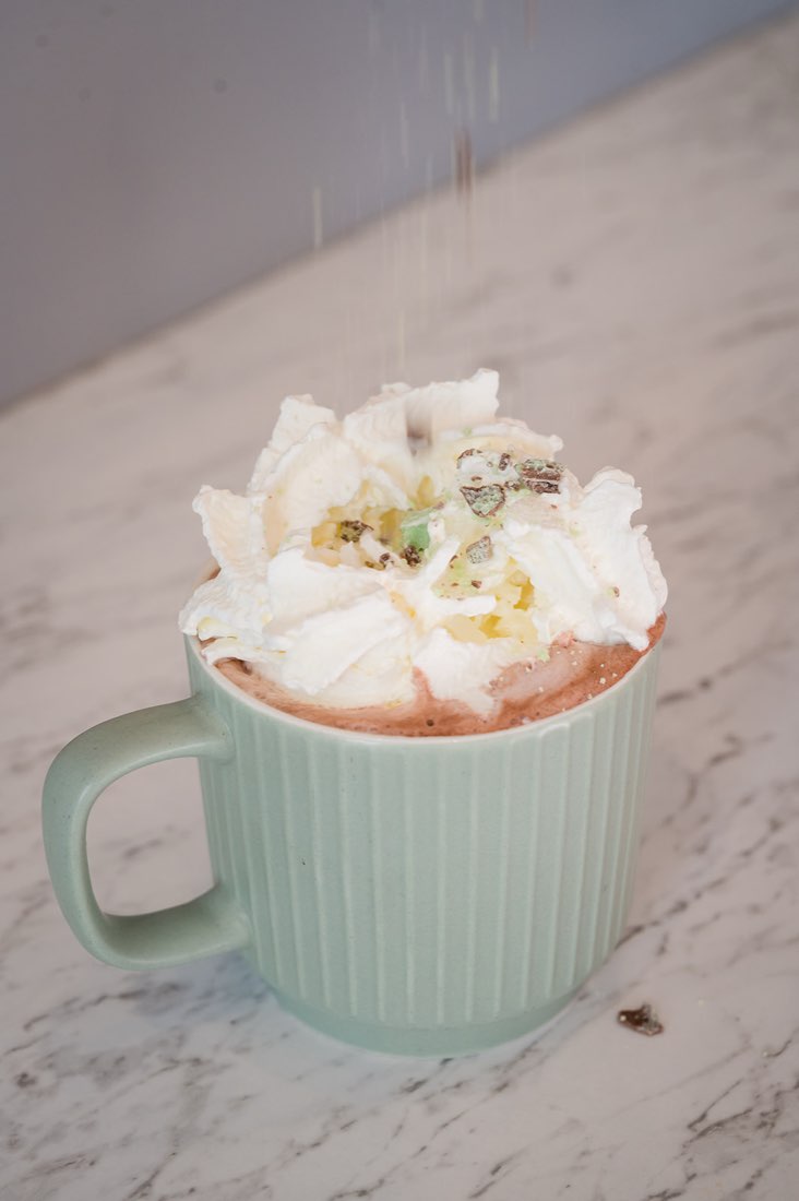 Hot chocolate with fresh cream and mint crisp at The Rós Café, Co. Clare
