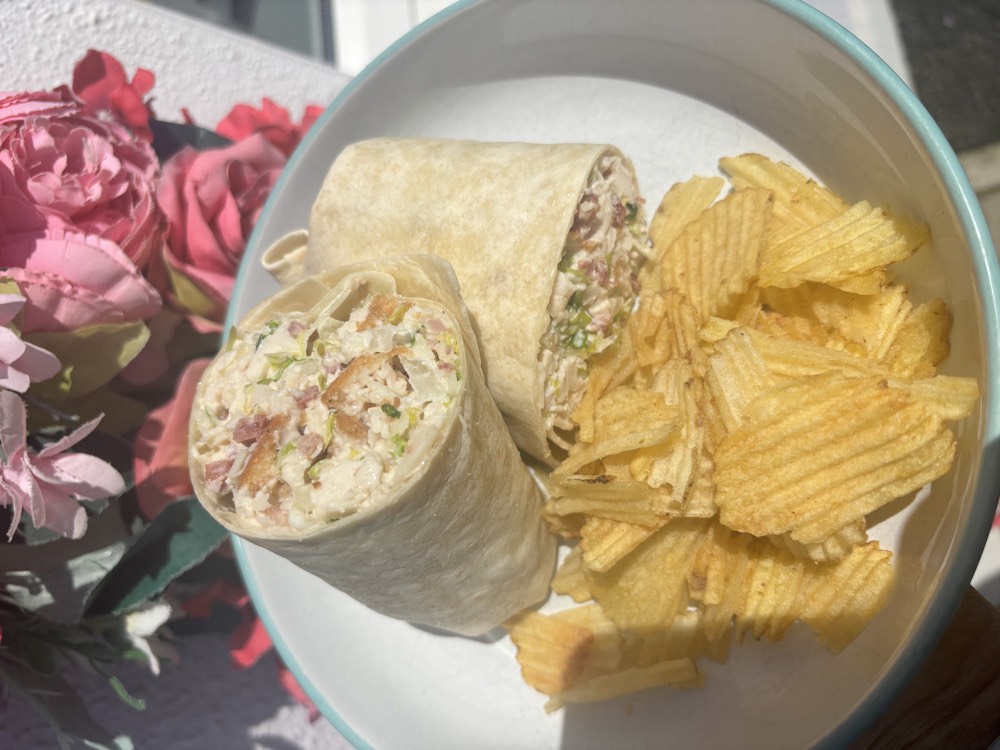 Freshly made chicken wrap with chips at The Rós Café, Co. Clare