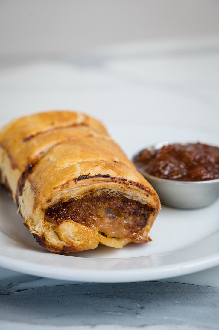 Freshly baked sausage roll with relish at The Rós Café, Newmarket on Fergus
