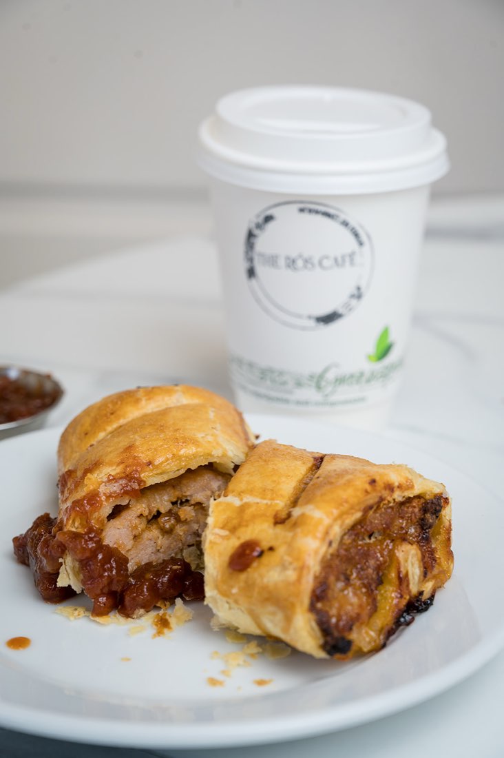 Sausage roll with a Rós Café coffee at The Rós Café, Co. Clare