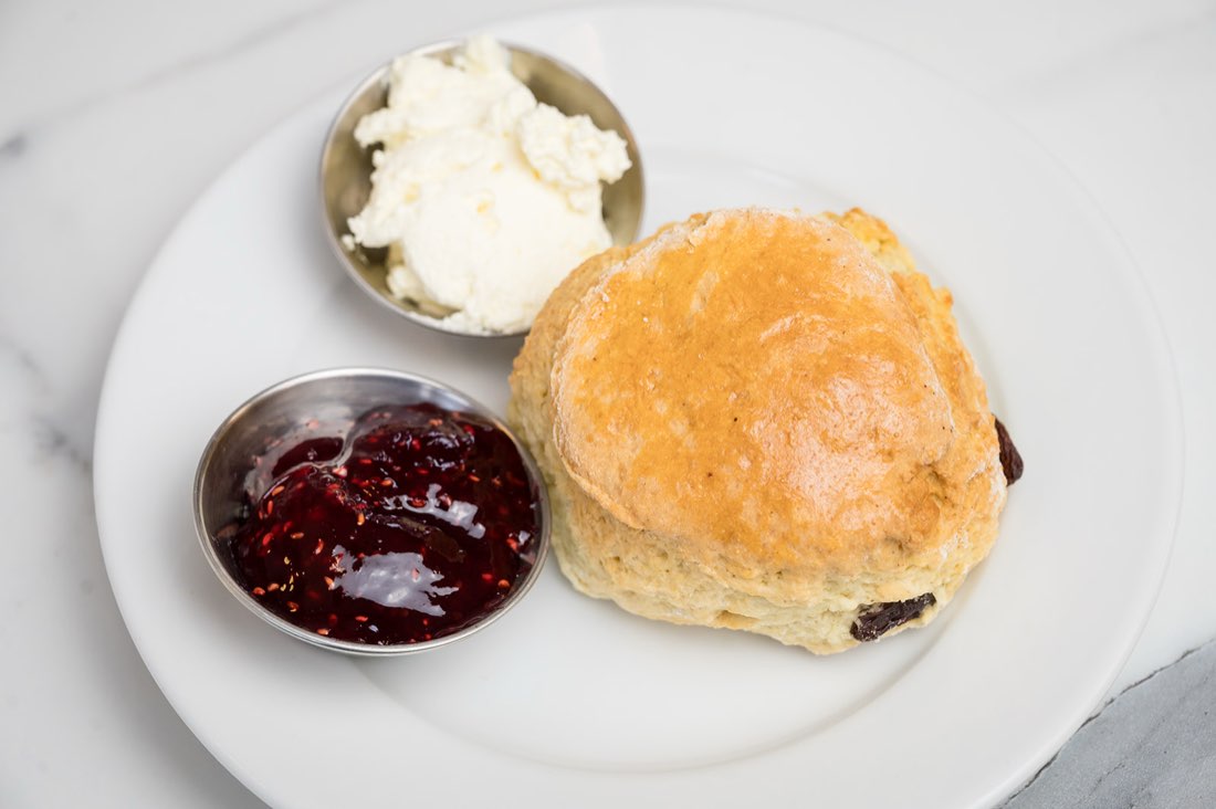 Fruit scone with jam and cream at The Rós Café, Newmarket on Fergus